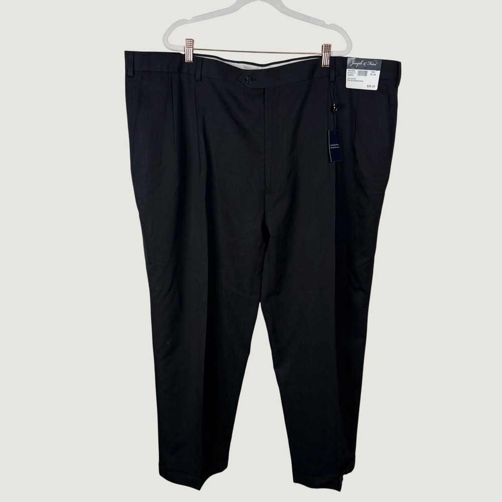 Joseph & Feiss Mens 50x30 Dress Pants Black Wool Blend Pleated Cuffed Classic